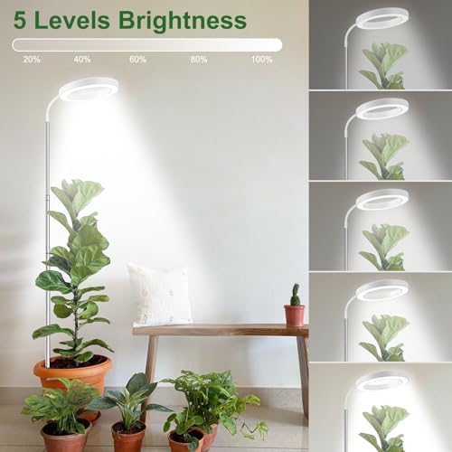 wolezek Grow Light, 80 LEDs Grow Lights for Indoor Plants Full Spectrum, 65in Plant Lights Indoor, 3 Colors LED Grow Light with 360ยฐGooseneck, 6/12/16H Timer, 5 Brightness, Height Adjustable, White