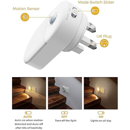 LOHAS-LED Motion Sensor Night Light Plug into Wall, 2 Pack, Motion Sensor Lights Indoor, Warm White 3000K, Plug in Night Light Movement Sensor Light Indoor for Kids Baby Adult Children's Room, Bedroom