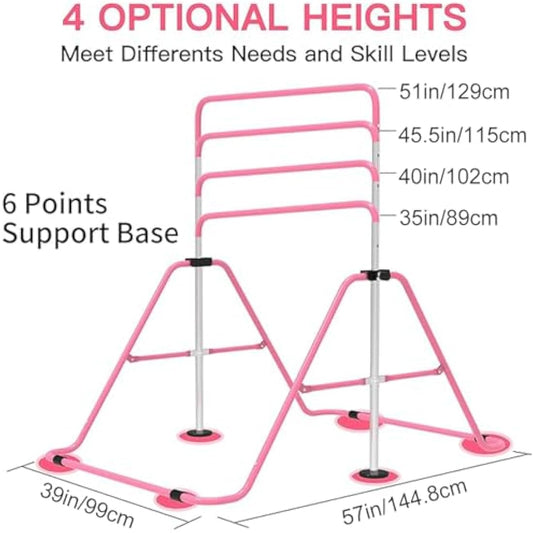 EVERYMILE Gymnastics Bars, Junior Training Kip Bar Gymnastics Equipment for Home,Adjustable Height Folding Horizontal Bar with Gymnastic Rings for Kid