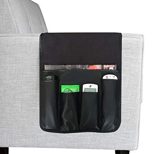 No-slip Leather Sofa Couch Remote Control Holder Chair Armrest Caddy Pocket Organizer Storage Bag for Cellphone Tablet Notepad Magazines Glassess