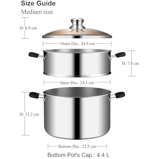 VENTION Stainless Steel Steamer Cooking 24cm for Induction Hob, Vegetable Steamer Pan, Couscous Pot 4.2 L