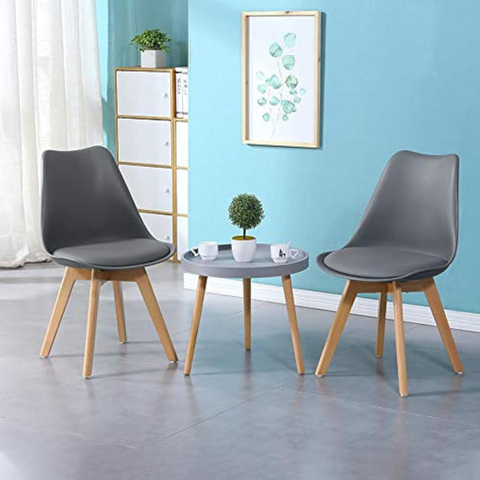 CLIPOP Grey Dining Chairs Set of 2 Upholstered Kitchen Chair with Wooden Legs and Soft PU Seat, Retro Lounge Corner Chair for Office Lounge Kitchen Furniture