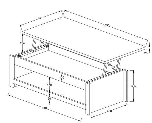 TAD TIMBER ART DESIGN UK Lisbon Cream Lift Up Coffee Table Storage Unit