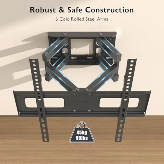 BONTEC TV Wall Mount for 23-70 Inch LED LCD, Swivels Tilts Extends Double Arm Full Motion TV Wall Bracket Holds up to 45kg, Includes HDMI Cable, Spirit Level, Max VESA 400x400mm
