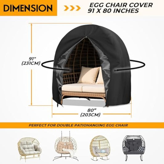 widesmile Double Egg Chair Cover Waterproof Hanging Egg Chair Covers Patio 420D Heavy Duty Egg Chair Cover Oxford Fabric Windproof Anti-UV Rattan Swing Chairs Cover 230 x 200cm
