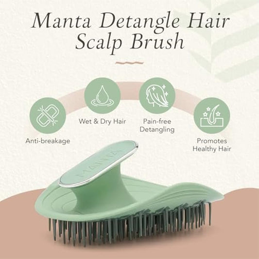 Manta Original Anti-Breakage Hairbrush – Best Detangling & Flexible Brush for Healthy, Thinning & All Hair Types, Gentle Hair Care for Women & Men, Serene Green