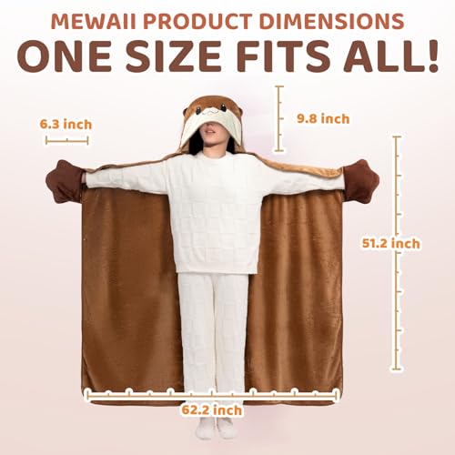 Mewaii Oversized Wearable Blanket Hoodie Kawaii Otter Hooded Cloak, Soft Plush Flannel Blanket Hoodie, Unisex Cozy Blanket for Kids, Women,