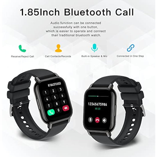 Popglory Smart Watch for Women Men Answer/Make Calls, 1.85" Smartwatch 44mm 2 Straps & Split Screen, 100+ Sports Fitness Watch with Blood Pressure/Oxygen/Heart Rate Monitor for iOS and Android