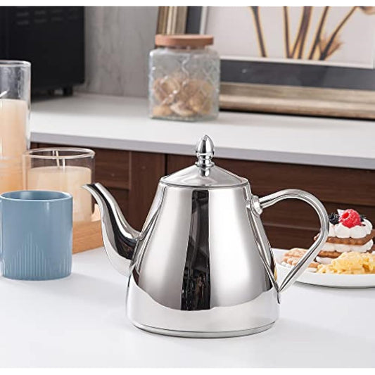 SANQIAHOME Stainless Steel Teapot Coffee Servers 70oz(2.0 litres) 6-8 Cups,Easy Pour Silver Tea Pot