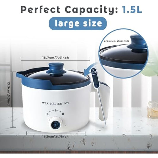 Ksedcon Electric Wax Melting Pot with Thermometer for Adult, Wax Melter for Candle Making with Pour Spout, Candle Heater Pot to Make Your Own Candles(UK Plug)