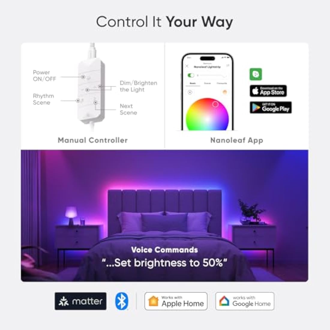 Nanoleaf Matter Wi-Fi 5M Gradient LED Light Strip - 300 RGB IC Addressable LEDs, Music & Screen Sync, Trimmable Strips, Smart App & Voice Control (Works with Alexa Apple Google), Bedroom Gaming Decor