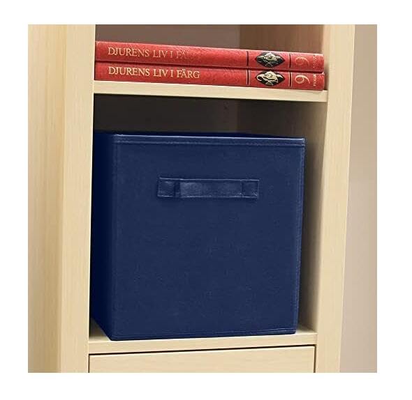 WEBEASY Foldable Storage Cube Basket Bin, Set of 6, 28 x 28 x 28 cm (Navy)