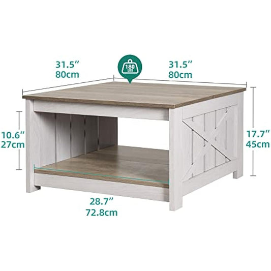 YITAHOME Coffee Table with Storage,Square Wood Modern Rustic Coffee Table for Living Room,Farmhouse Grey Wash Coffee Tables with Half Open Storage Compartment