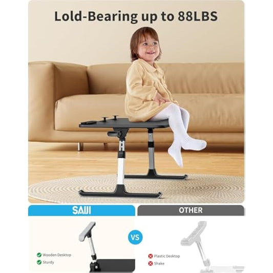 Desk, Table, SAIJI Adjustable Laptop Stand, Breafast Tray, 5 Heights, 4 angles, Stable folding Table for Bed Sofa Desk, Fit up to 17'' Laptop (60 * 33cm Black)
