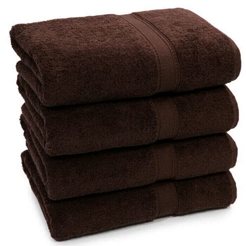 Nausha Pack of 4 Bath Towels 100% Egyptian Cotton Towels Set Super Soft and Highly Absorbent Towels 500 GSM Chocolate Brown