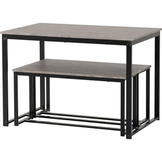Seconique Lincoln 1+2 Dining Bench Set in Stone Effect/Black