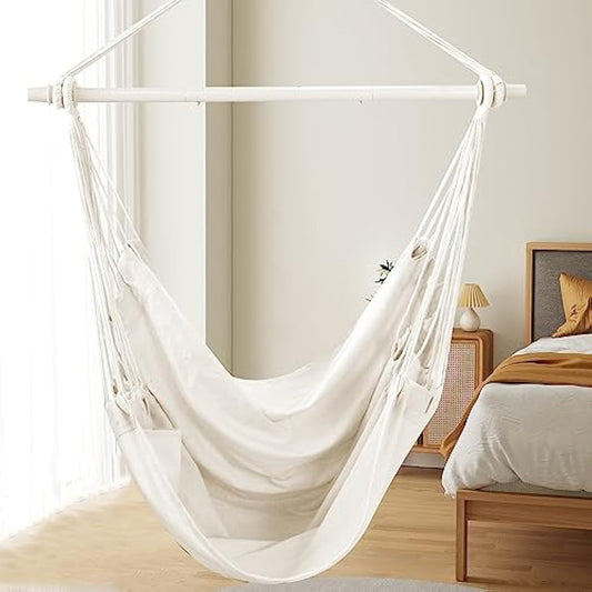 Chihee Hammock Chair Swing Chair Strong Metal Collapsible Spreader Bar Portable Hanging Chair Max 330 lbs Comfy Seat Patio Lawn Chair Cotton Blended for Superior Comfort Durability Indoor Outdoor