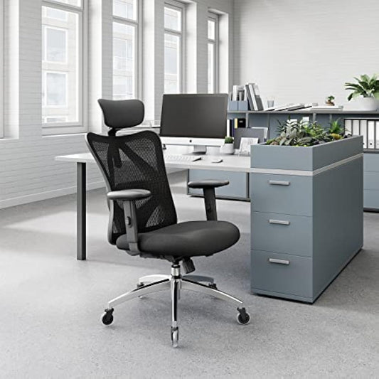 SIHOO M18 Office Chair Ergonomic Desk Chair, Breathable Mesh Design High Back Computer Chair, Adjustable Headrest and Lumbar Support, Upgraded to Rollerblade Wheels (Black)