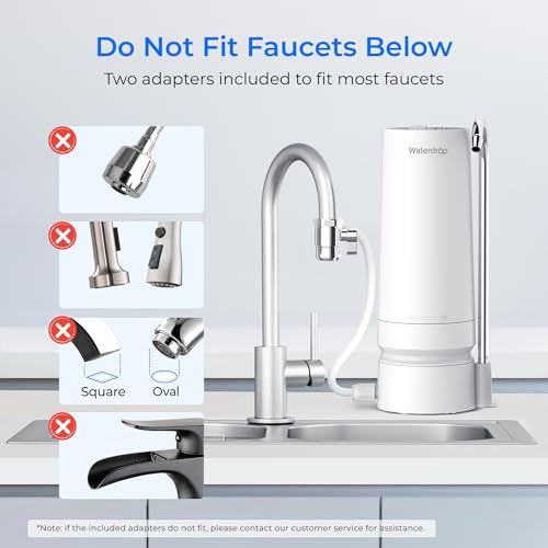 Waterdrop Water Filter Tap, 4000 Gallons Water Filter for Tap with Filter Life Reminder, Reduces Heavy Metals, Bad Odor, and 99% Chlorine, WD-CTF-05 (1 Filter Included)