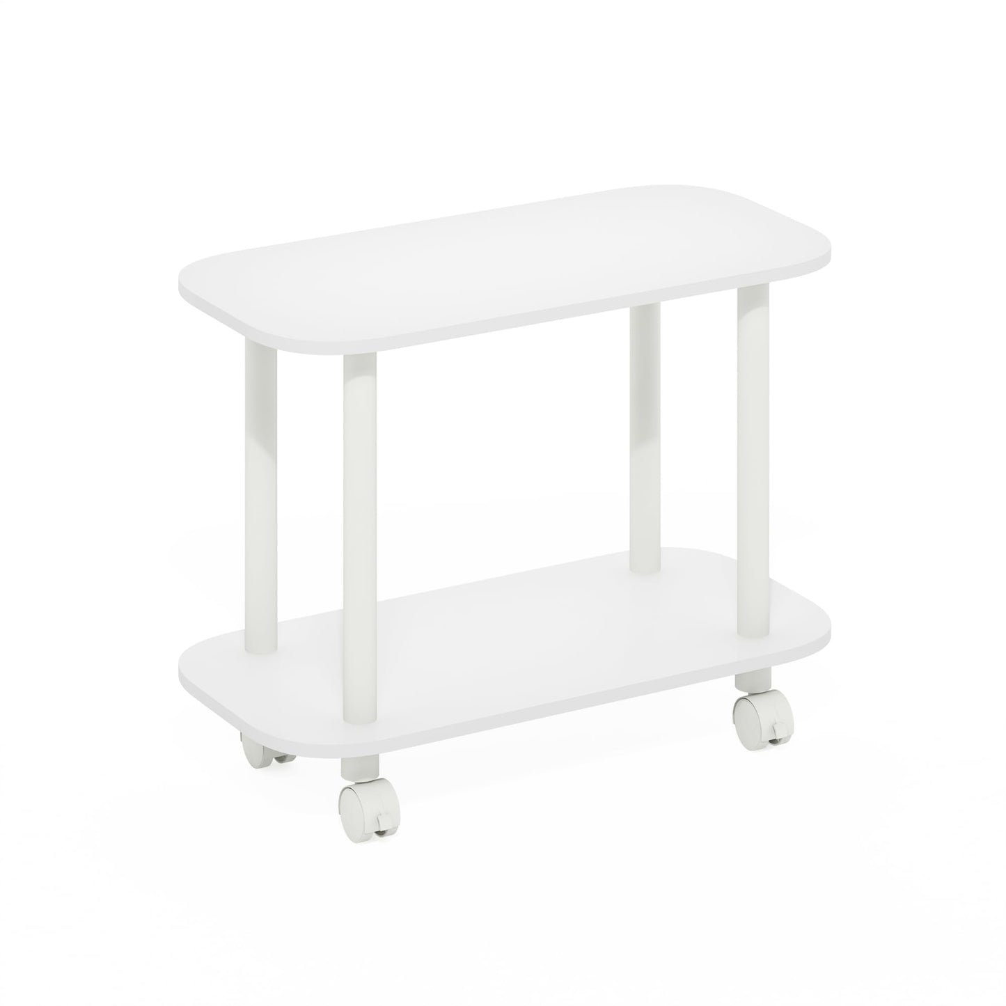 Furinno TURN-N-TUBE Side Table, 2-Tier Oval Sofa End Table with Wheels, Round Corner Night Stand, Bedside Table with Open Shelf, Toolless Assembly