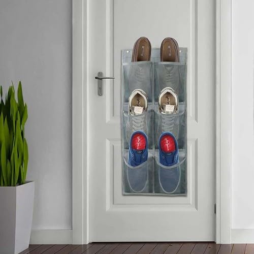 Naapesi 6-Pocket Over The Door Shoe Organiser – Breathable Mesh Shoe Rack for Space Saving Storage Up to Size 45 – Includes 2 Hooks & Shoe Horn
