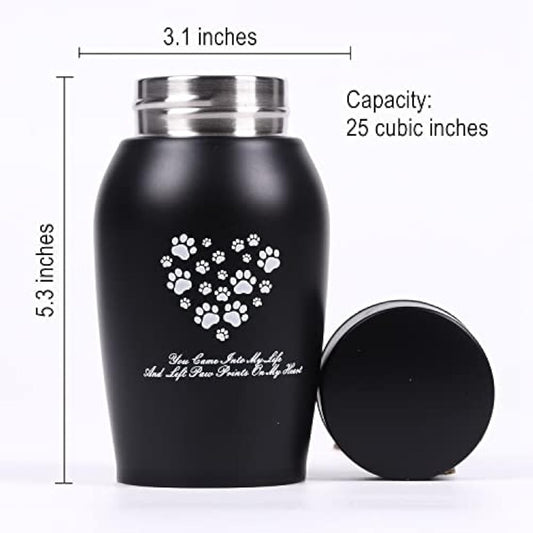 Paw Print Keepsake Urns - Pet Memorial Urns for Dog & Cat Ashes (Small, Black)