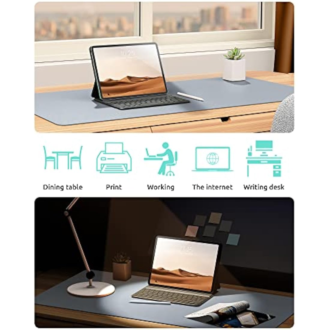 YSAGi Leather Desk Mat, Large Mouse Mat, Non-Slip Desk Pad, Waterproof PU Leather Table Protector Writing Pad for Office and Home (80 x 40 cm, Light Grey)