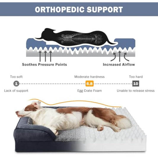 JOEJOY XXL Dog Bed, Orthopedic Memory Foam, Washable, Dark Grey, Fits up to 120lbs, Good for Large Dogs