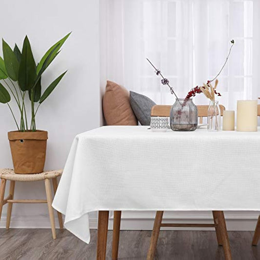 Deconovo Christmas Decorations Solid Color Faux Linen Water Resistant Rectangular Table Cover for Birthday Party 55x98in(140x250cm) White