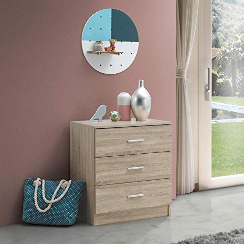 Timber Art Design 3 Drawer Bedroom Chest of Drawers with Metal Handles & Runners Matte Finish Storage Organiser Unit for Bedroom Hallway Living Room