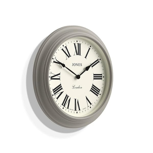 Jones Clocks Supper Club wall clock | Large classic round clock | 40cm | Mid grey | Roman numerals |Traditional design ideal for kitchen or living