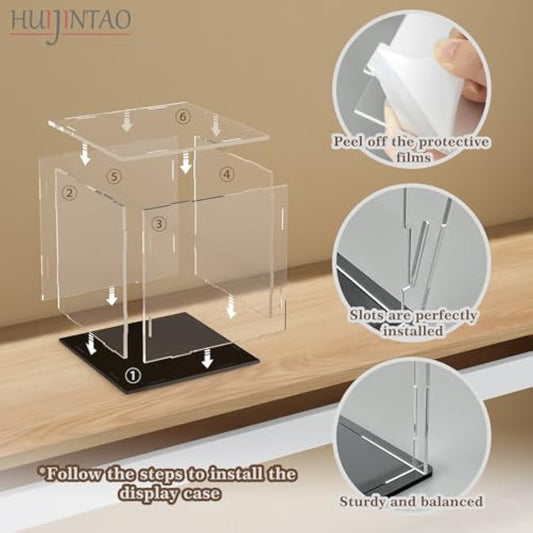 HUIJINTAO Clear Acrylic Display Case Countertop Box Cube Organizer Stand Dustproof Protection Showcase for Action Figures/Toys/Collectibles(12.6x12.6x12.8inch;33x33x33cm)