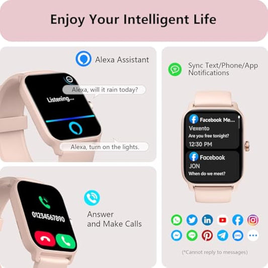 Smart Watch for Women, Answer/Make Calls, Alexa Built-in, 1.8"HD Screen Smart Watches for Women iPhone/Samsung/Android, Fitness Watch with Heart Rate Sleep SpO2 Monitor,IP68 Waterproof, 100+ Sports