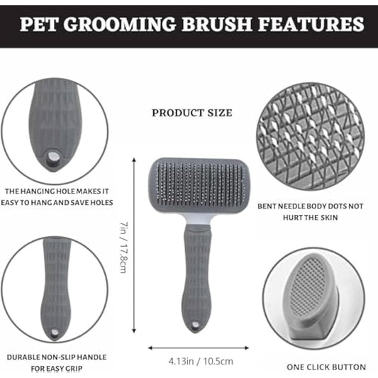 Self Cleaning Slicker Brush for Dogs,Cats, Rabits,Puppies etc, Laadi Cat Brush Dog Brushes For Grooming,Dog Brushes For Shedding,Cat Brushes for Long haired Cats Dogs. (Grey)