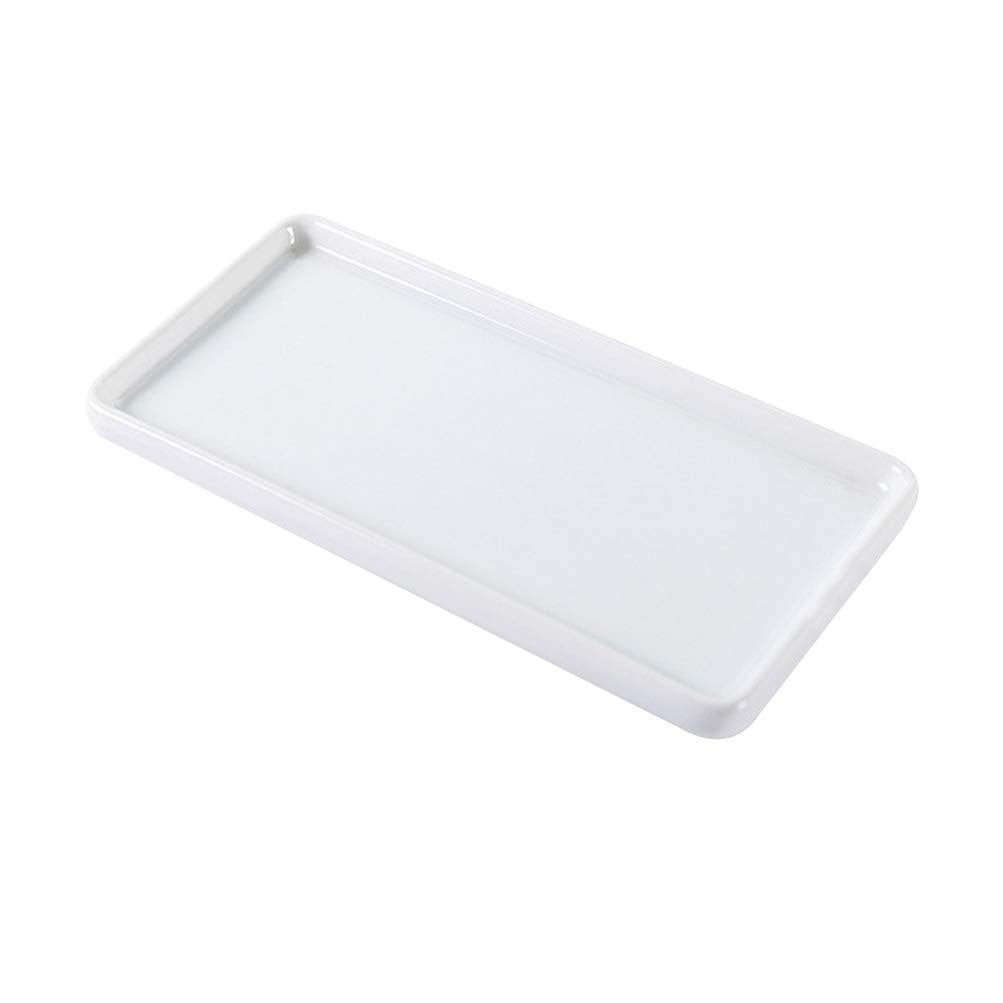 TOPBATHY Large White Ceramic Vanity Tray Rectangular Bathroom Organizer for Cosmetics Jewelry Perfume Storage 9 X 3.7 X 0.6 Inch