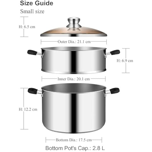 VENTION Stainless Steel Steamer Cooking 20cm for Induction Hob, Vegetable Steamer Pan, Couscous Pot 2.7 L