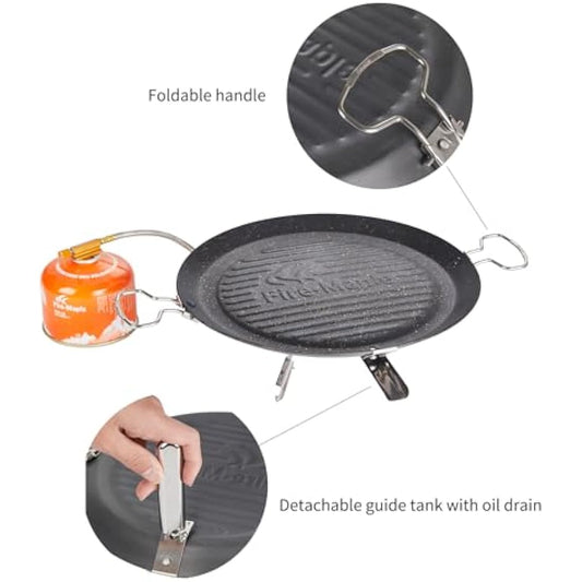 Fire-Maple Camping Griddle Plate | Nonstick Outdoor Portable Grill Pan for Stovetop | BBQ Gas Griddle Pan for Camping Stove Ridged Surfaces 31 X 31cm