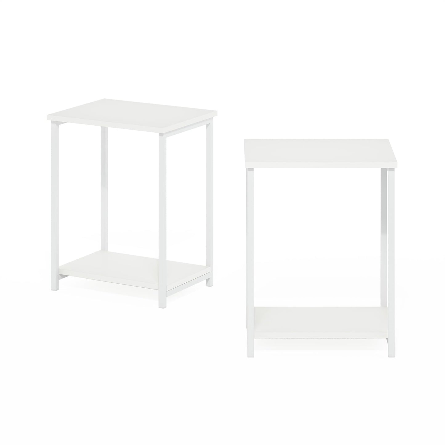 Furinno SIMPLISTIC Side Table Set of 2, 2-Tier Metal Frame End Table with Open Shelf, Night Stand, Bedside Table, for Living Room, Bedroom, White