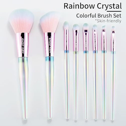 ENZO KEN Rainbow Crystal Makeup Brush Set Professional, Vegan Makeup Brush Set with Case, Bedazzled Cosmetic Brush Makeup Set, Sparkly Make up Brushes Vegan, Colorful Make up Brushes Set Professional.