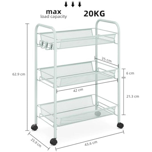 APEXCHASER 3-Tier Rolling Cart,Easy Assemble Mobile Storage Trolley On Wheels,Slide Out Utility Cart Shelving Units Kitchen Bathroom Laundry Room,Green