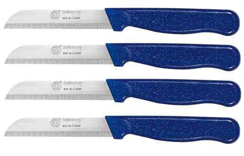 GGS Solingen Stainless Steel Knife Set - 4 Piece Serrated Vegetable, Tomato & Steak Knives, Dishwasher Safe (Blue)