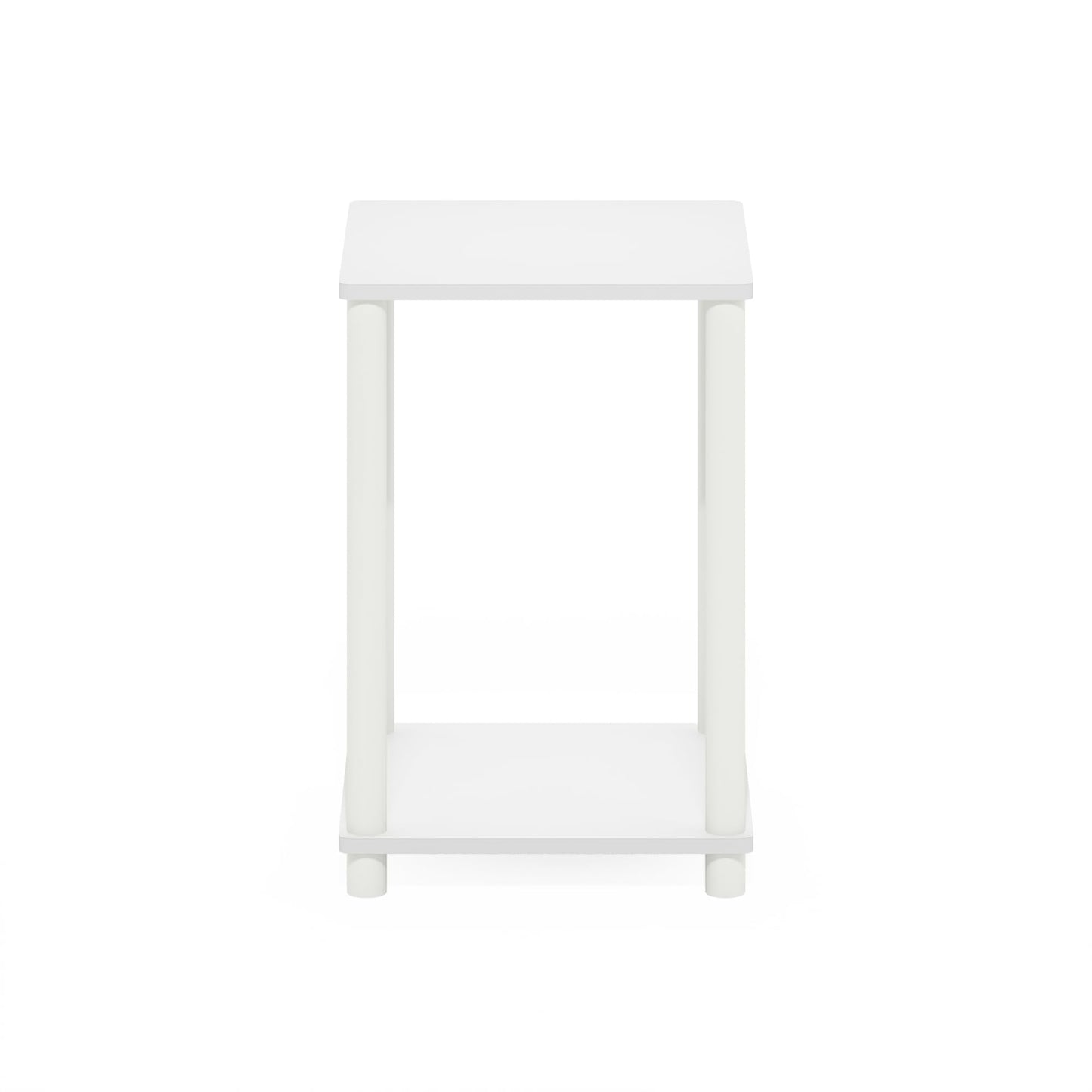 Furinno TURN-N-TUBE Side Table, 2-Tier End Table with Open Shelf, Toolless Night Stand, Bedside Table, for Living Room, Bedroom, White/White