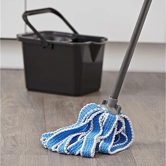 Addis Mega 100% Microfibre Mop Replacement Refill Heads, Super Soft Highly Absorbent Knitted Technology, Pack of 3, White, 5131903AMP, Blue & Metallic, Triple Pack