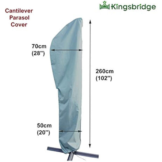 Kingsbridge Cantilever Parasol Cover, 600D Heavy Duty Fabric, Waterproof, Anti UV, fits up to 3M Parasols. Grey Outdoor Banana Overhanging Parasol Cover. Dimensions (Width x Height) 70cm x 260cm.