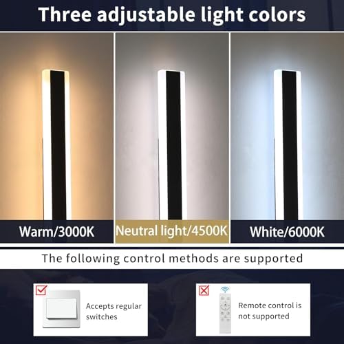 Mikeru 60CM Black Wall Lights, 2Pack Modern Acrylic Wall Light 3000K/4500K/6000K 3 Color Change Outdoor Wall Lights Minimalist Outdoor LED Wall Light for Hallway, Porches, Balcony