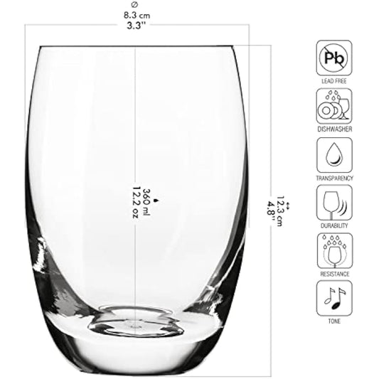 KROSNO Water Juice Tumbler Drinking Glasses | Set of 6 | 360 ML | Elite Collection | Crystal Glass | Perfect for Home, Restaurants and Parties | Dishwasher Safe
