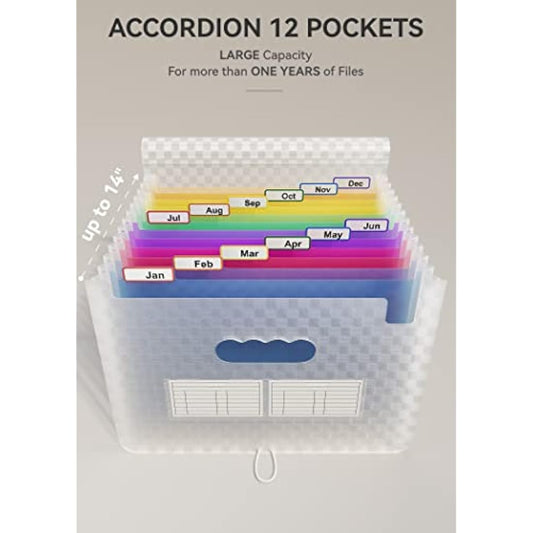 ABC life A4 Expanding File Organiser with Grid Pattern,13 Pockets Expandable Filling Boxes Documents Organiser,Accordion A4 Desk Folders,Portable Rainbow Files Wallets Plastic Bill Storage Bag(Blue)