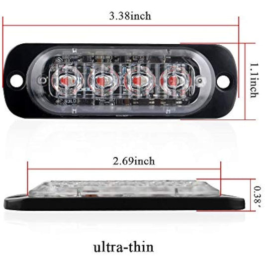 4pcs Ultra Thin 4LED Emergency Warning Lights Red Hazard Flashing Strobe Light Side Warning Light Beacon Light Universal for 12-24V Car Vehicle Truck Trailer Caravan Camper Motorcycle Van