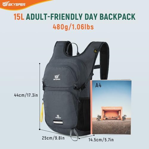 SKYSPER Hiking Backpack 15L Recycled Rucksack Travel Hiking Pack Lightweight Day Pack for Women Men