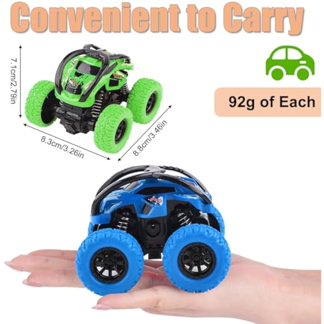 2 Pack Toy Cars For Toddlers 2+, 360 Degree Rotation Push And Go Vehicle, Kids Pull Back Cars Racing Game Toys Gift For 3 4 5 6 Toddler (Blue+Green)